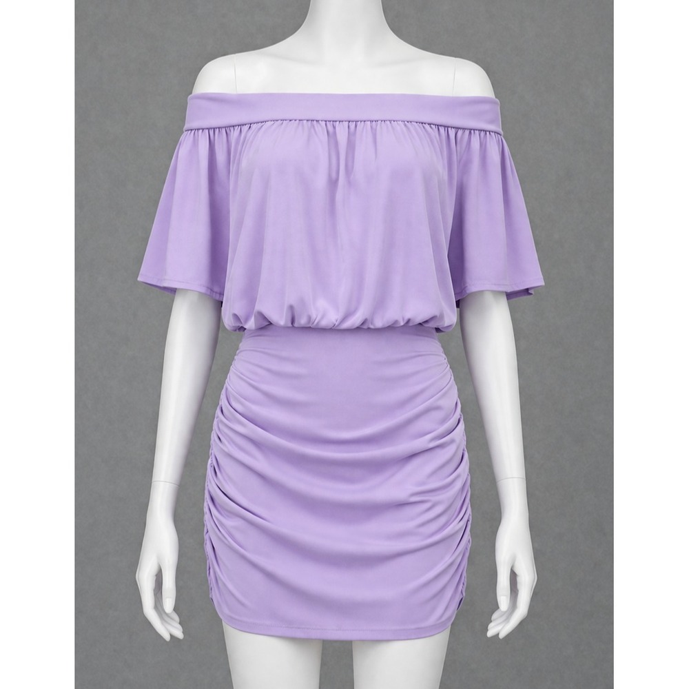Amanda Uprichard Dress XS Lilac‎ Off Shoulder Mini Bodycon Avra Short Sleeve NWT